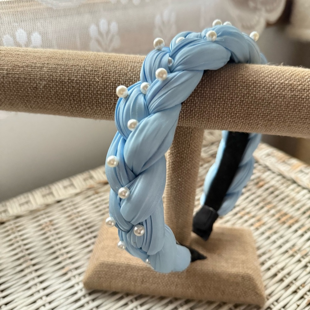 Cinderella Blue Braided Headband With Pearls